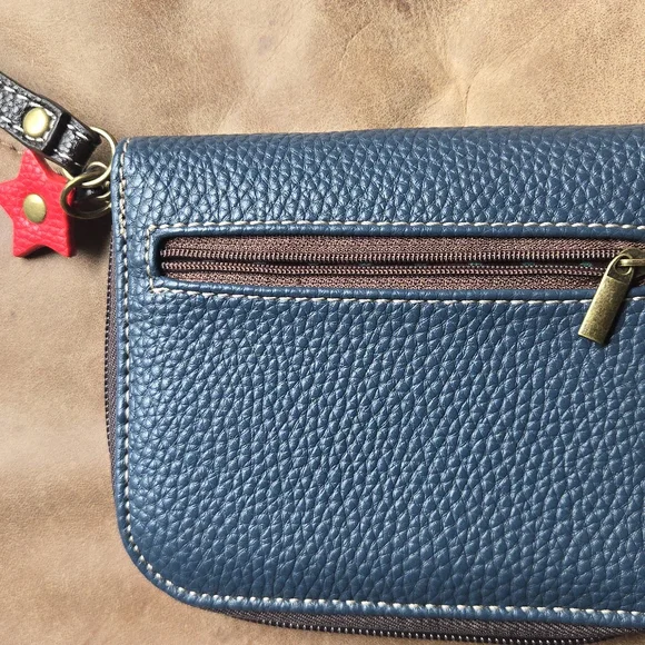 Blue and Brown Leather Wristlet with Horse Design - Picture 2 of 5